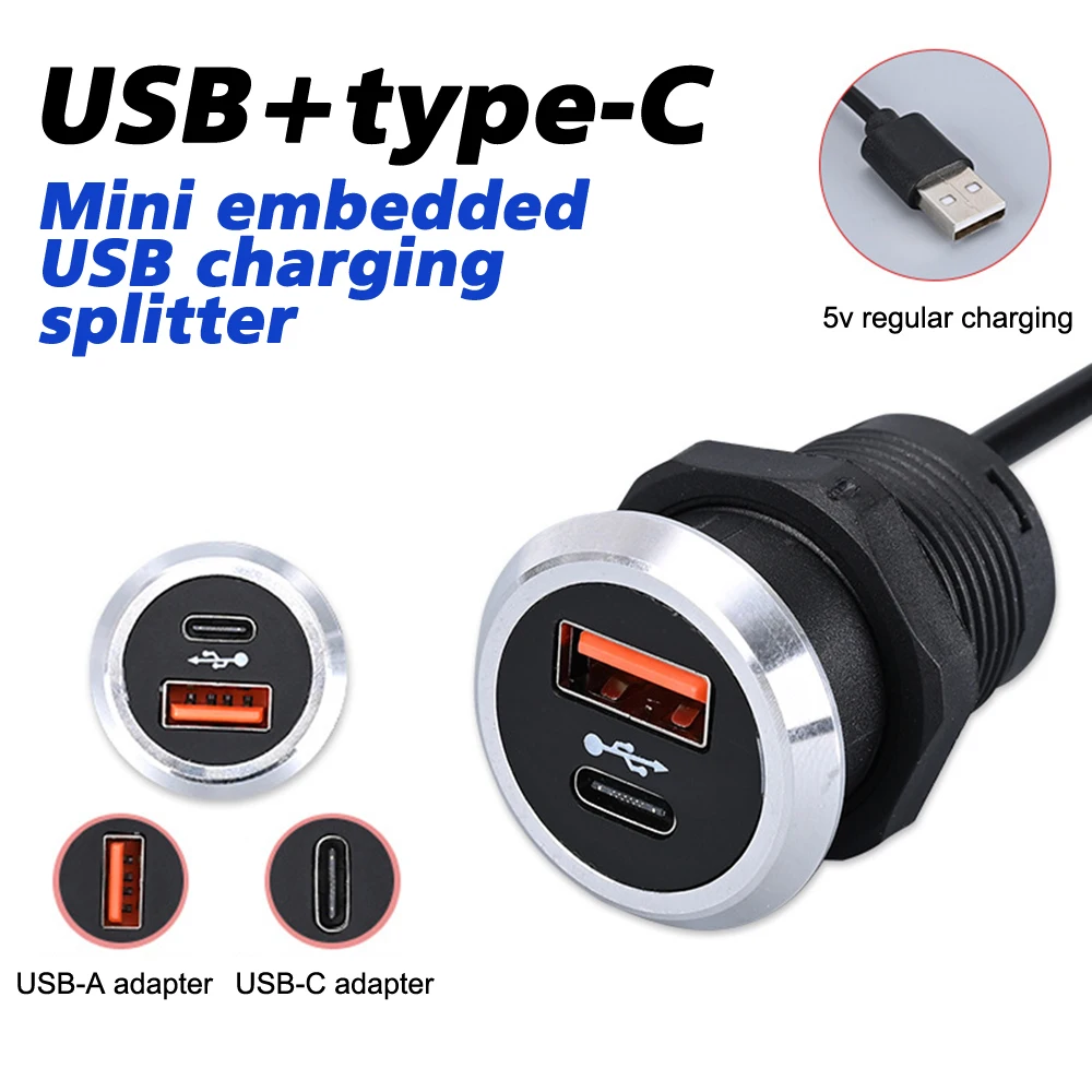 Desktop Embedded Charger 9V 2A USB to USB Type-C Dual Socket Hidden Charging Cable Connector Furniture Office Tea Table Sofa