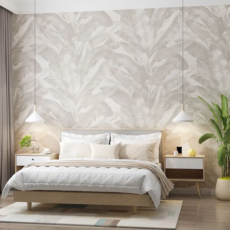 Nordic Tropical Plants Banana Leaves Wallpaper Waterproof PVC Modern Living Room Bedroom Background Shop Bar Wall Decal