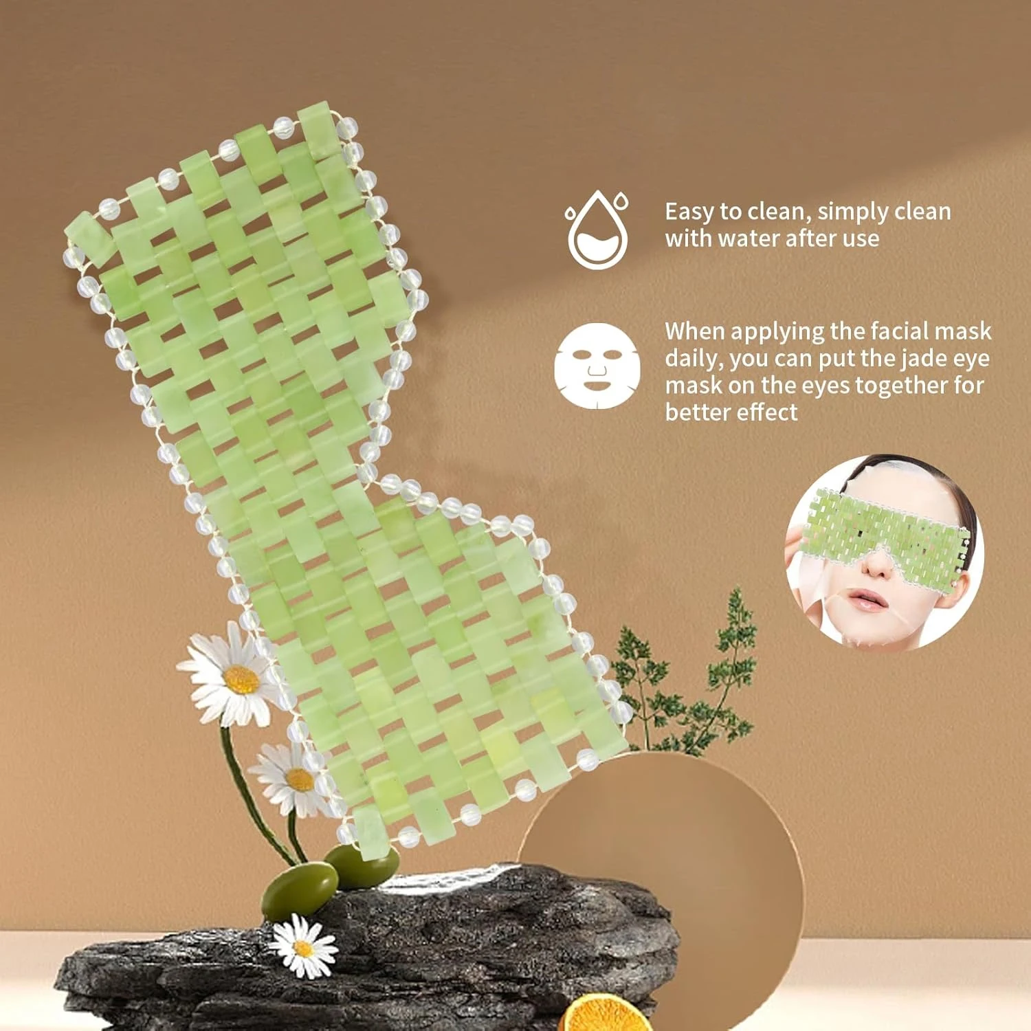 หยก Eye Face Mask เครื่องนวด Cooling Sleep Eye Facial Mask & หวี Guasha ขูดหนังศีรษะหวีเครื่องมือนวดหน้าสปาเครื่องมือความงาม