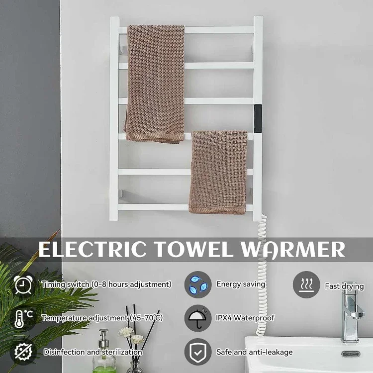 Toallero eléctrico de acero inoxidable, equipo de baño, Control de temperatura y ampTime, toallero inteligente con calefacción para el hogar, 4 piezas