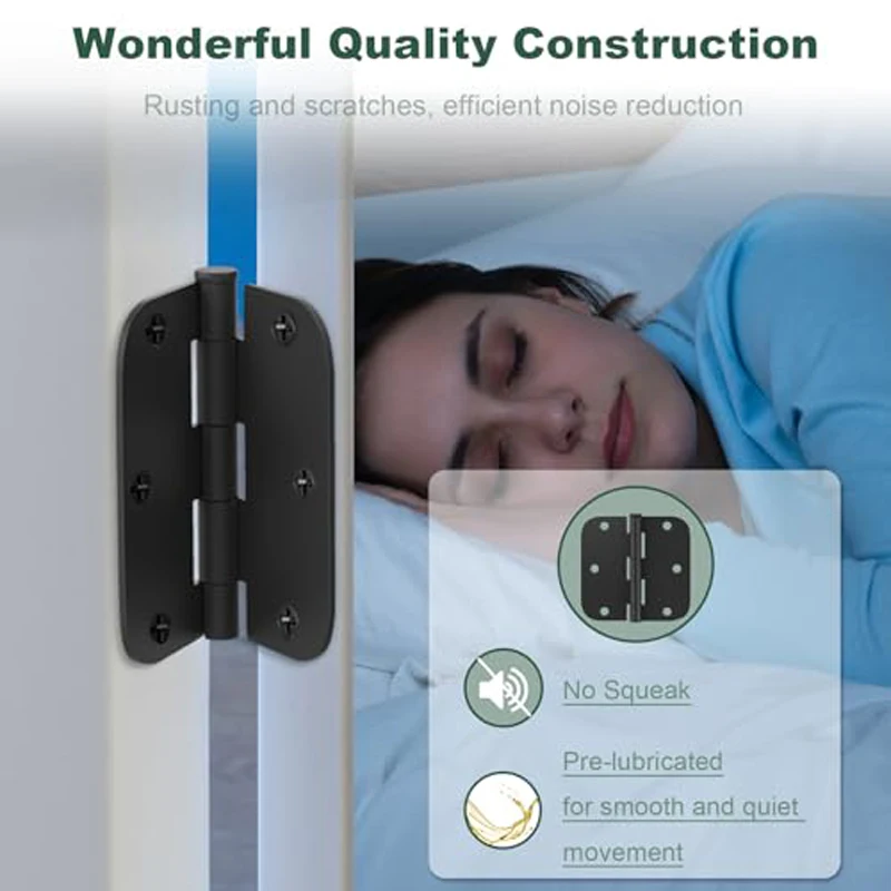 3Pack Interior Round Door Hinges 3.5 X 3.5 Inch 5/8inch Removable Pin Radius Door Hinge Door Hardware  Door Window Hinges