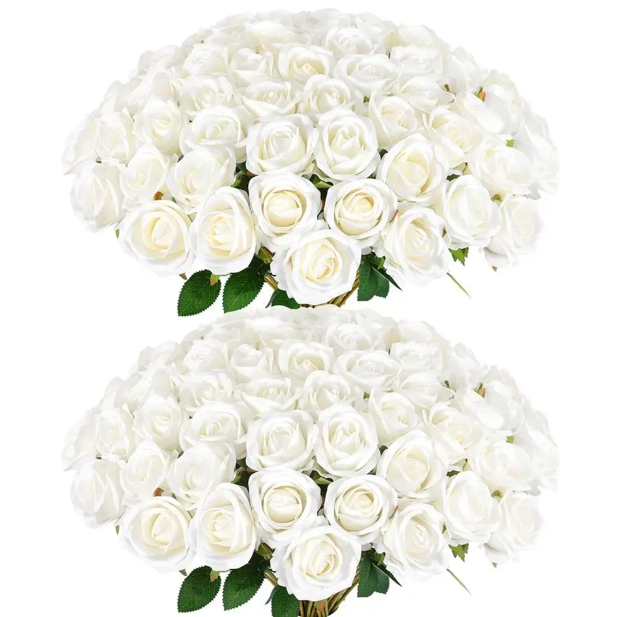 

60 Pcs Artificial Roses Bulk Velvet Silk White Roses White Roses for Wedding Centerpieces Bridal Bouquet Mohters Day Valentines