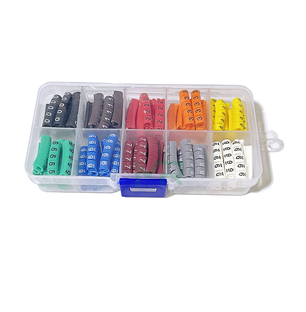 300-500PCS/ Box EC-0 EC-1 EC-2 Cable Marker Wire Marker Number 0 to 9 Cable Size 1.0~10 Sqmm Mix Colored