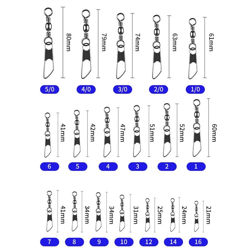 PRO BEROS 50Pcs Fishing Connector Pin Bearing Rolling Swivel Stainless Steel Snap Clips Fishhook Lure Baits Tackle Accessories