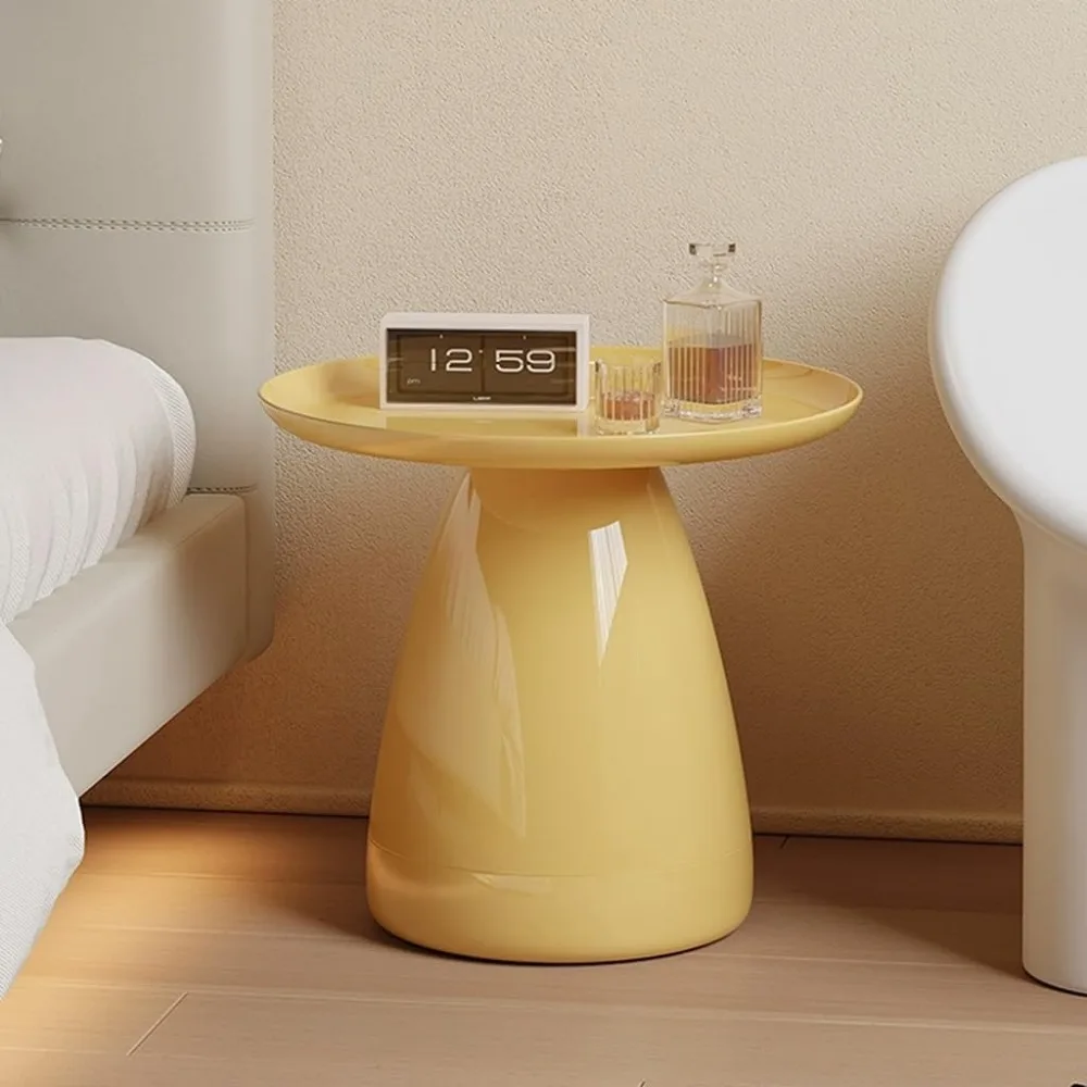Comodino contemporaneo in materiale PC, comodino minimalista con ripiani aperti, divertente tavolino a forma di fungo, rotondo compatto