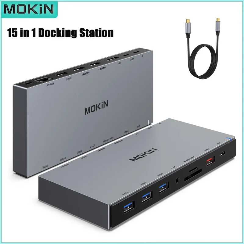 MOKiN 15 in 1 Docking Station USB 2.0 USB 3.0 USB 3.1 HDMI 4K60Hz DP PD 100W RJ45 1Gbps Audio for MacBook Pro Thunderbolt Laptop