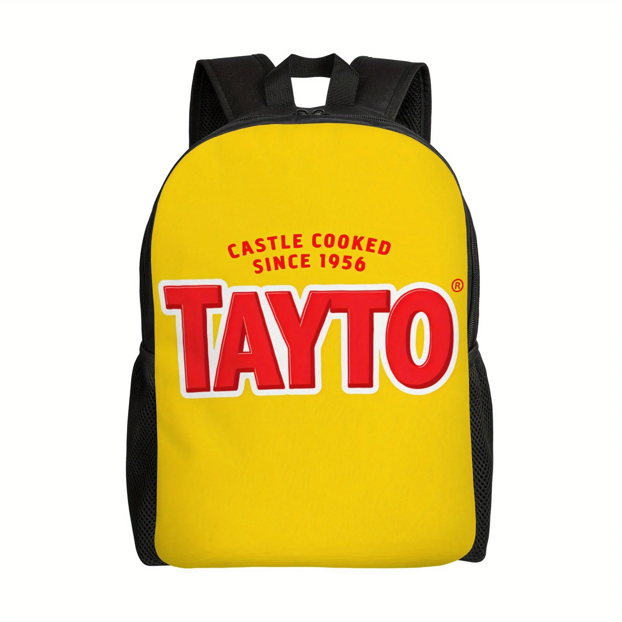 

1Pc Potato Lover Backpack - Vintage Snack Brand Printed Adjustable Laptop Composite, Bright Yellow and Red Design