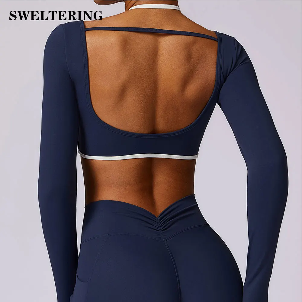 Women\'s Long Sleeve Top Hollowing Out Yoga Shirts Running T-Shirt Workout Running Fitness Gym Sports Top Training Crop Top