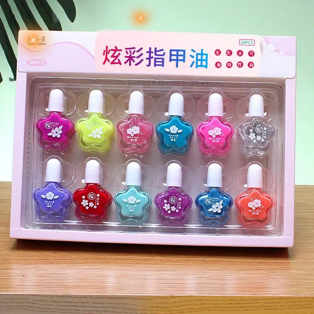 

Safe Nail Polish for Children Safe Gentle 24pcs Kids Nail Polish Set Low Odor Quick Dry Peel-off Manicure for Girls for Young