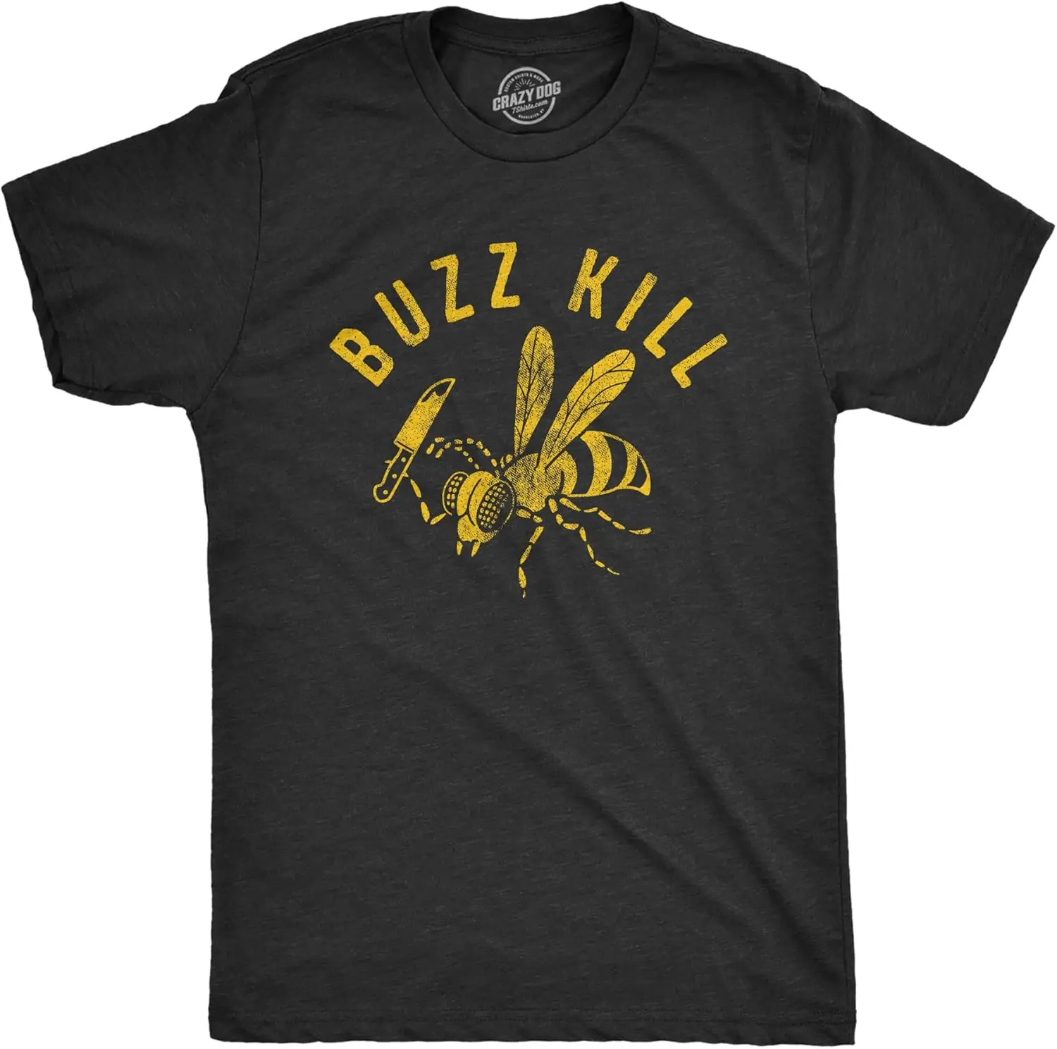 Mens Buzzkill T Shirt Funny Sarcastic Killer Bee Joke Knife Graphic Tee for Guys