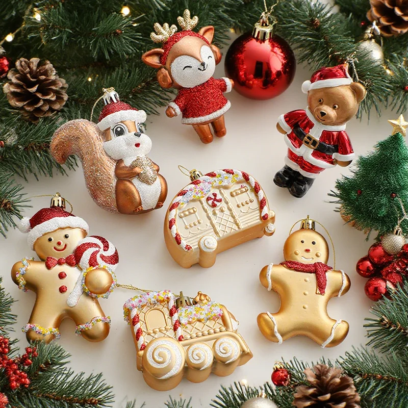 

Christmas Ornaments Red Gold Matte Glitter Plastic Cartoon Deer for Home Xmas Tree Navidad Decorations 2025 Natal Party Supplies