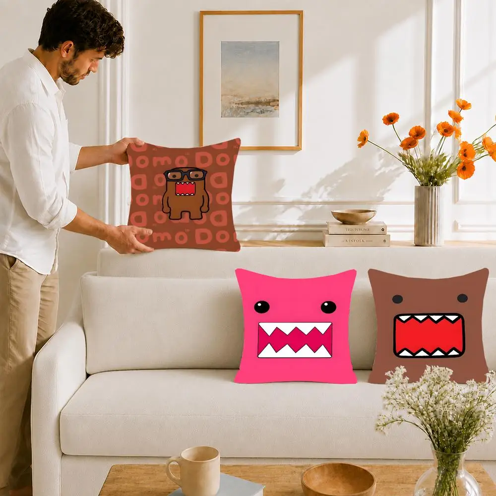 Character Anime Domo Kun Cushion Cover Portable floor cushion for travel Yoga Minimalist text 2way tricot