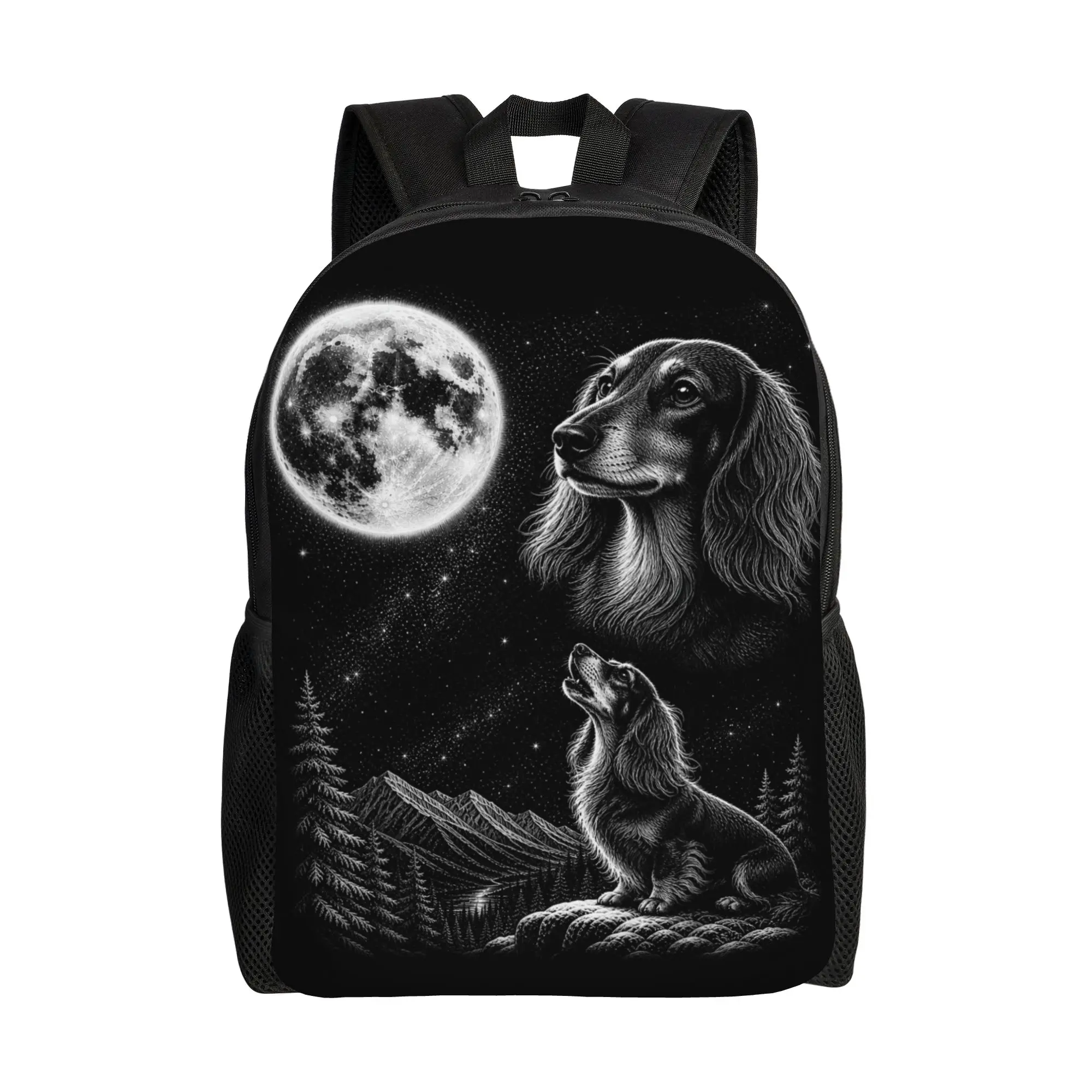 Dachshund Weiner Dog Howling to the Moon Retro 90’s Backpack  Style Backpacks Women Outdoor Big High School Bags Design Rucksack