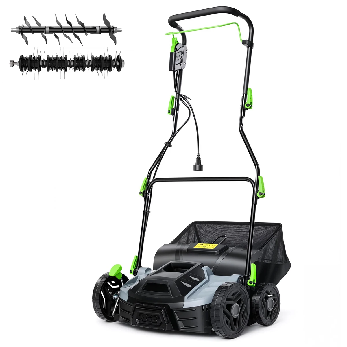 15.5 Amp 14-Inch Electric Lawn Dethatcher Scarifier, Corded Lawn Aerator With 14.5 Gal Bag, 5-Depth Adjustable Handle