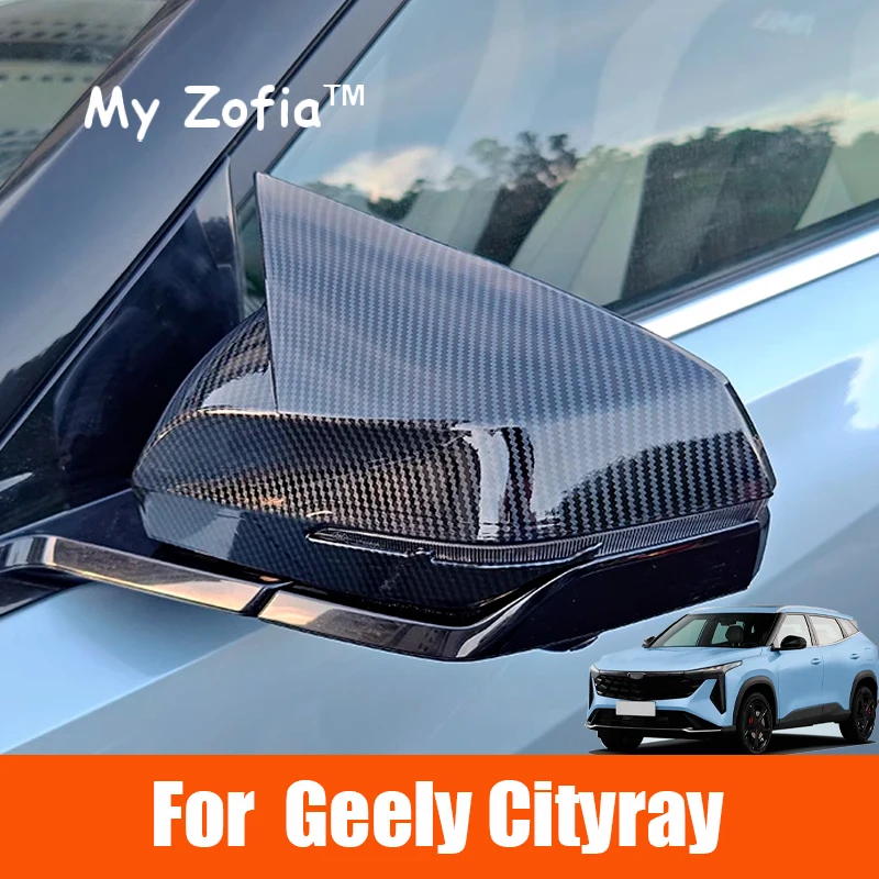 

For Geely Cityray 2024 2025 2026 boyue cool Car ABS Carbon Fiber Pattern Rearview Mirror Cover Modification Refit Accessories