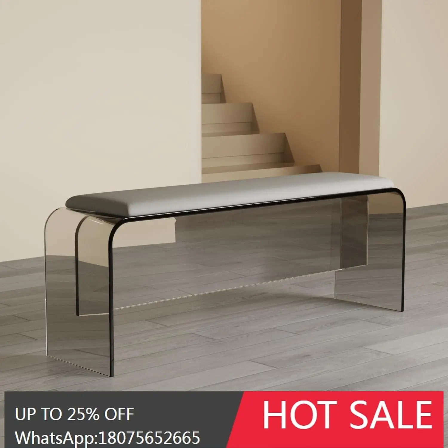 

HLZ Acrylic Bench Light Luxury Dining Chair Long Bench Entrance Bench Home Doorway Shoe Changing