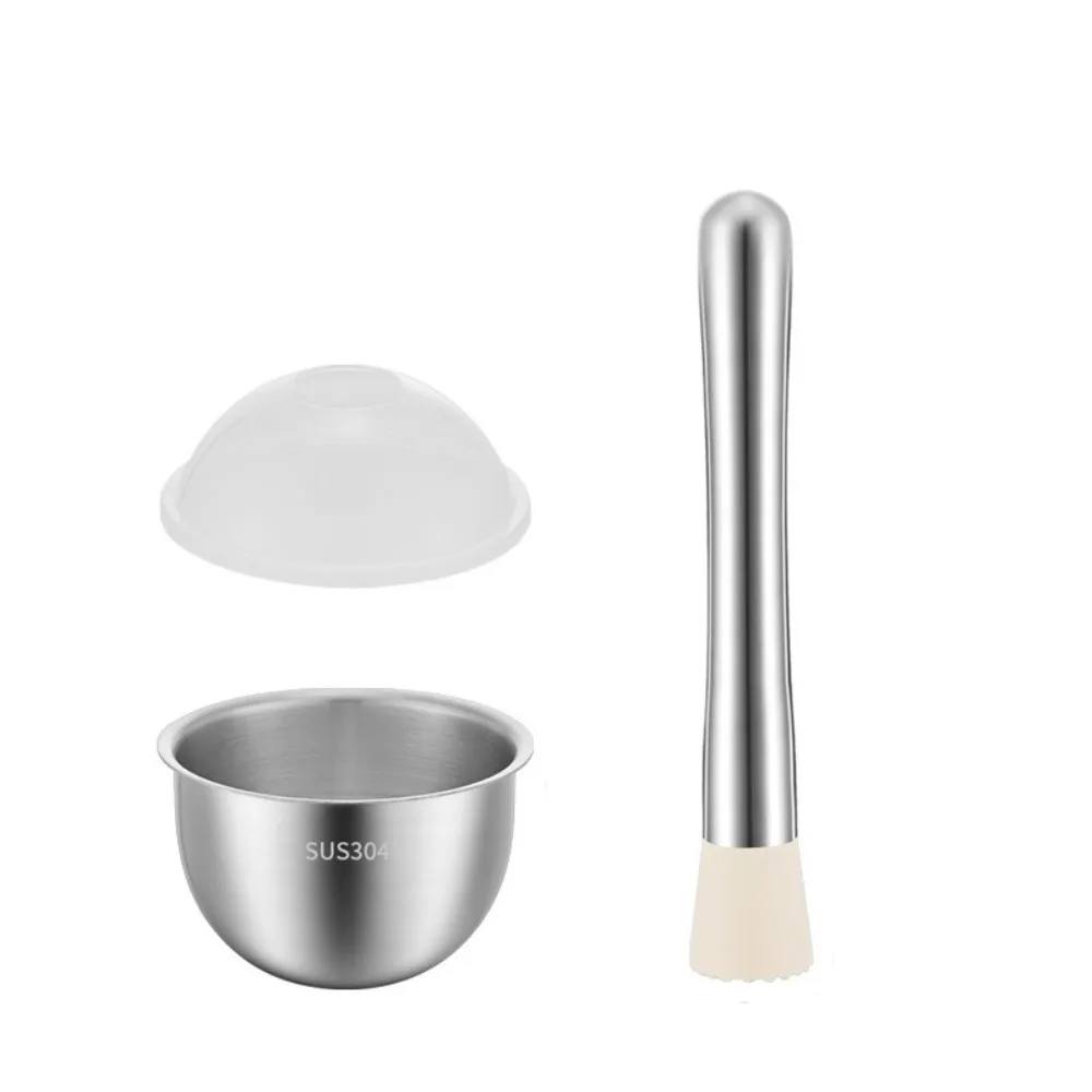 

304 Stainless Steel Garlic Masher Large Capacity Manual Garlic Mashing Pot Rustproof with Lid Mortar Grinding Bowl Spices
