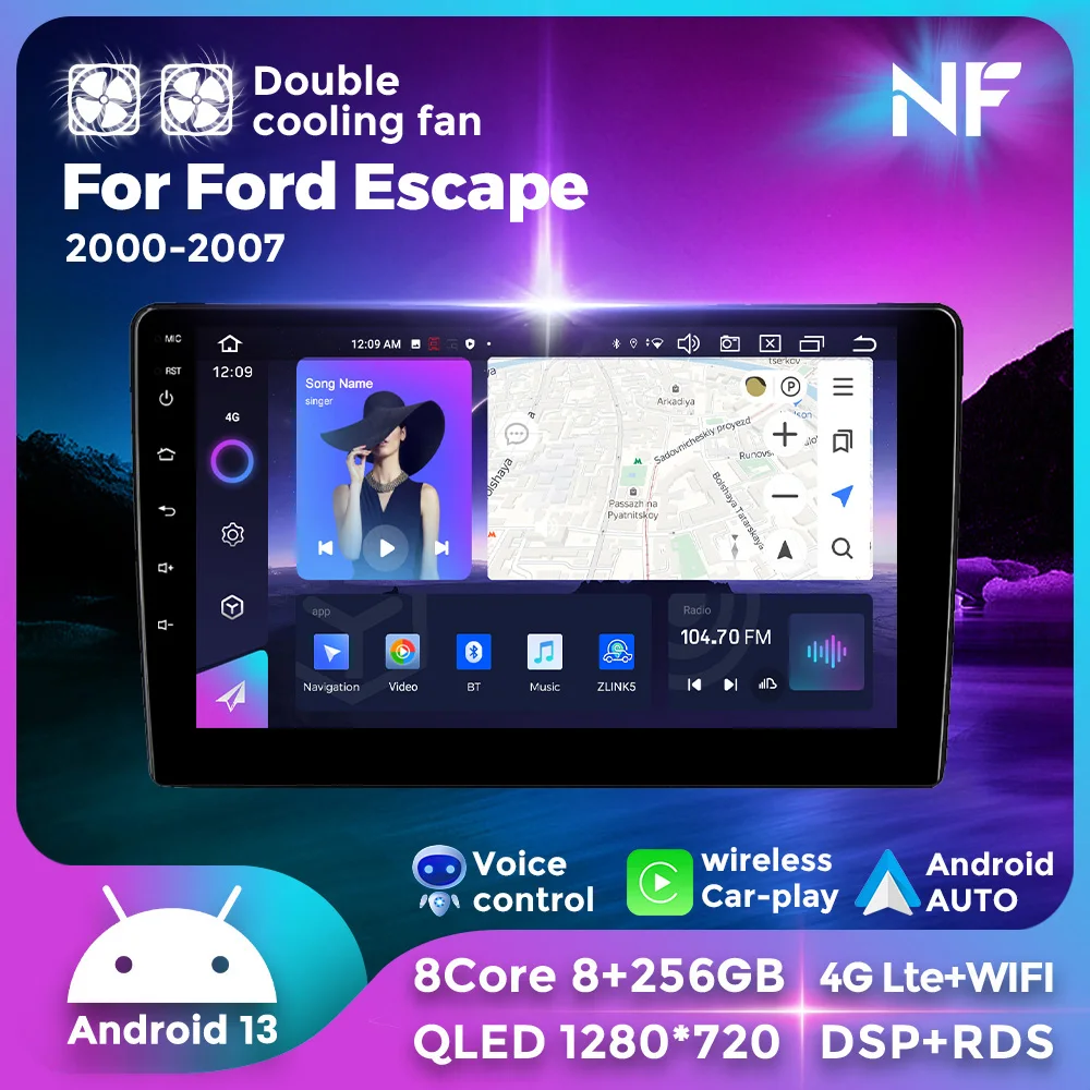 

Car Radio Multimedia Video Player Android 13 4G Lte＋WIFI GPS Navigation For Ford Escape 2000-2007 Carplay Autoradio