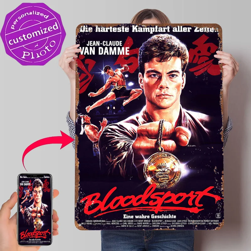 Bloodsport Van Damme Tin Poster Customized Wall Art Retro Vintage Metal Signs for Fans Room Mancave Decoration Gaming Desk Decor