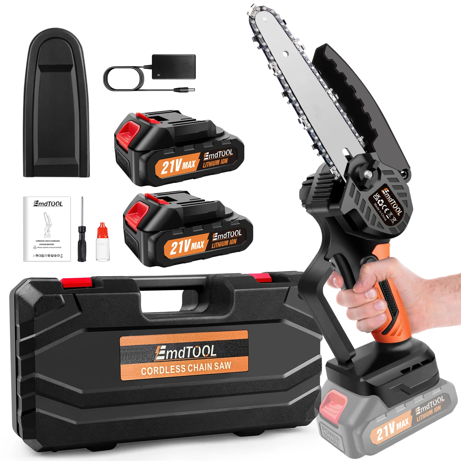 6 Inch Mini Chainsaw with 2 x 1.5Ah Battery, Powerful Electric Chainsaw with Security Lock for Wood Cutting Tree Trimming