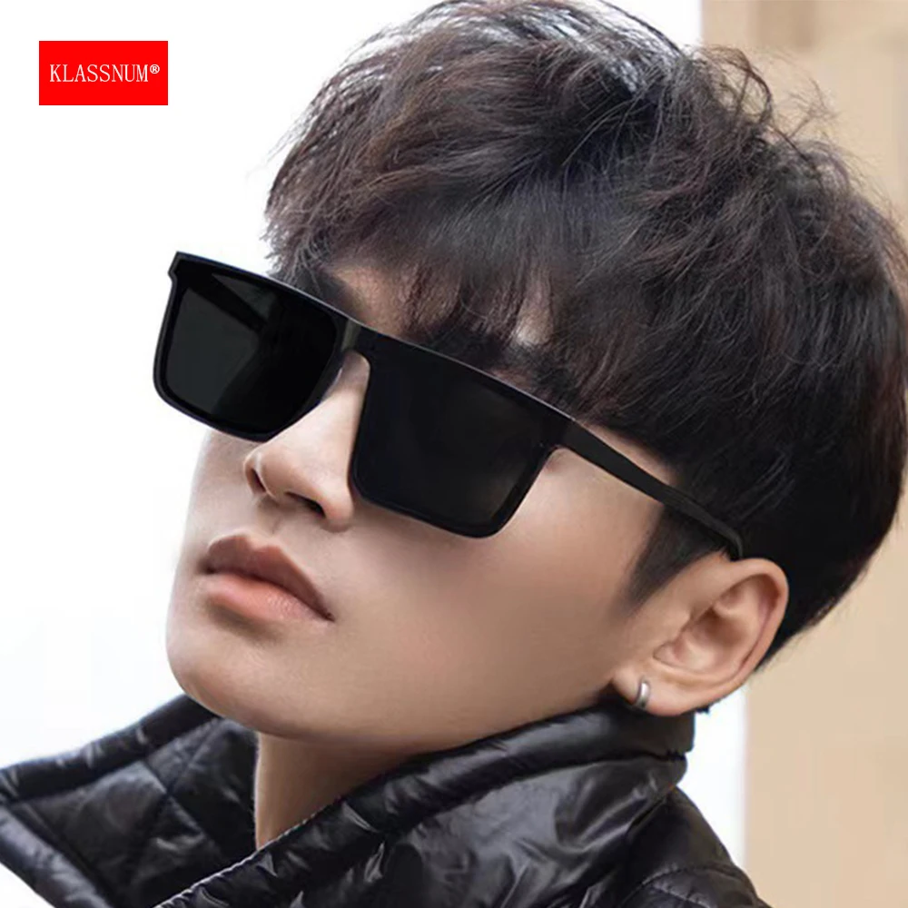 KLASSNUM Men Retro Square Frame Polarized Sunglasses One Piece Design Outdoor Anti UV400 Sun Glasses Anti-ultraviolet Glare 2024