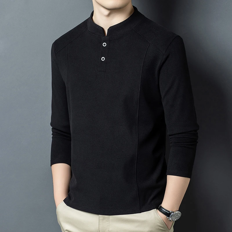 

2025 New Autumn and Winter Skin Friendly Double-sided German Velvet Men's Standing Collar Long Sleeved Slim Casual Polo Shirt