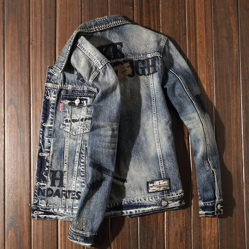 Men's denim jacket American casual slim-fit locomotive suit spring and autumn embroidered top