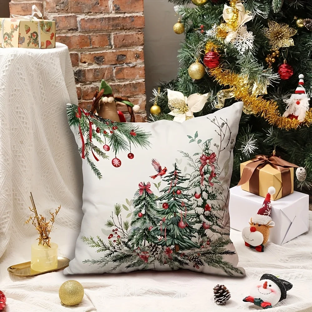 Contemporary Christmas Tree Pillow Covers 16x16/18x18/20x20 Linen Throw Pillowcases With Zipper  Mixed Colors F