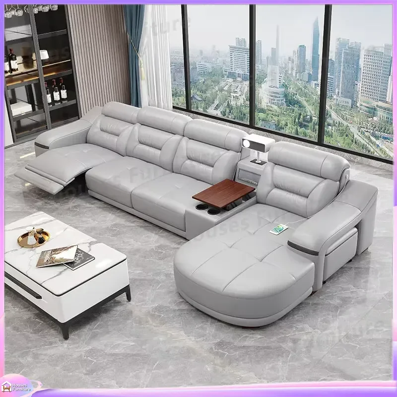 Nordic Recliner Sofa L Shaped Modular Sectional Couch Microfiber Leather Adjustable Living Room Cinema Furniture