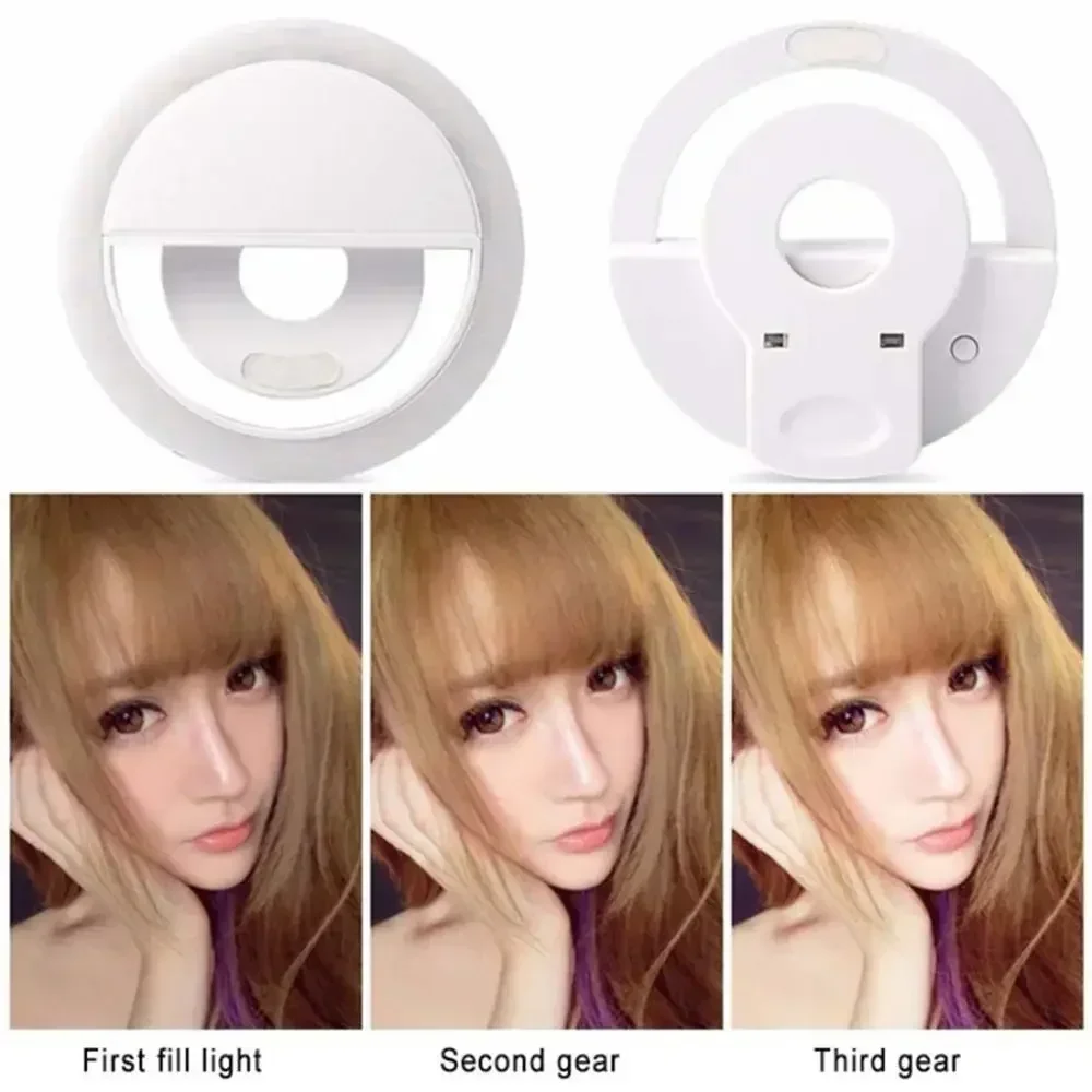 LED Selfie Ring Light Mobile Phone Clip-On Lamp Portable USB Charge LED Selfie Light Ins Flash Light Photo Camera For Smartphone