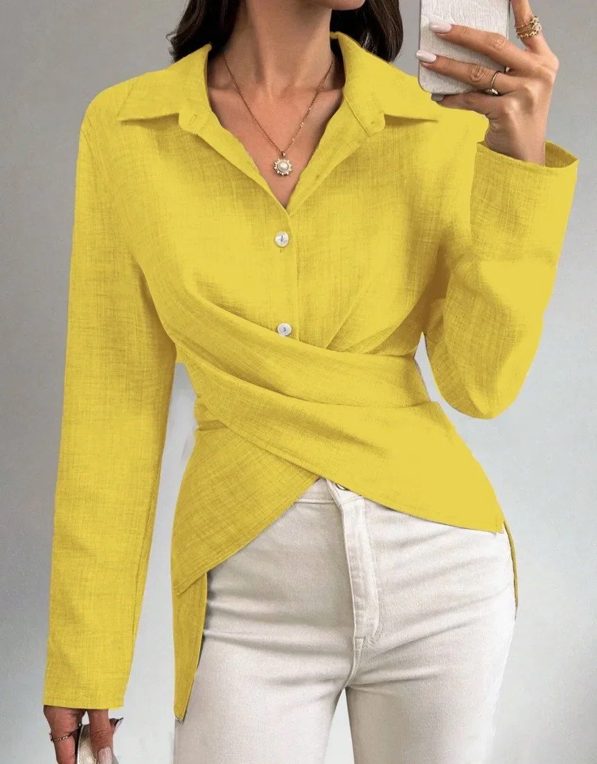 2024 neue Herbst Frauen Tops Casual Mode Langarm V-ausschnitt Dünnes Hemd Elegante Büro Damen Blusen Streetwear Frühling Shirts