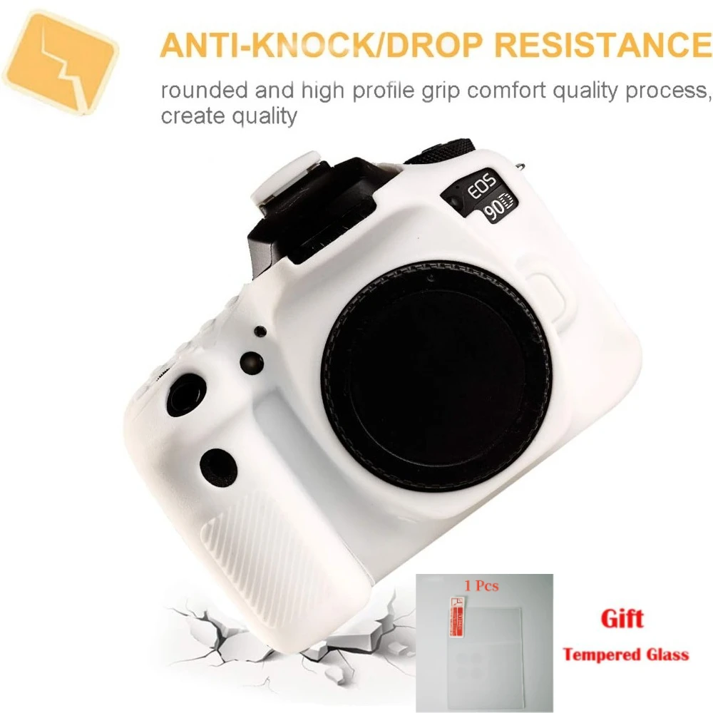 

Protective cover camera accessories For Canon 90D，Soft Silicone Rubber Camera Protective Body Case Skin + free tempered film