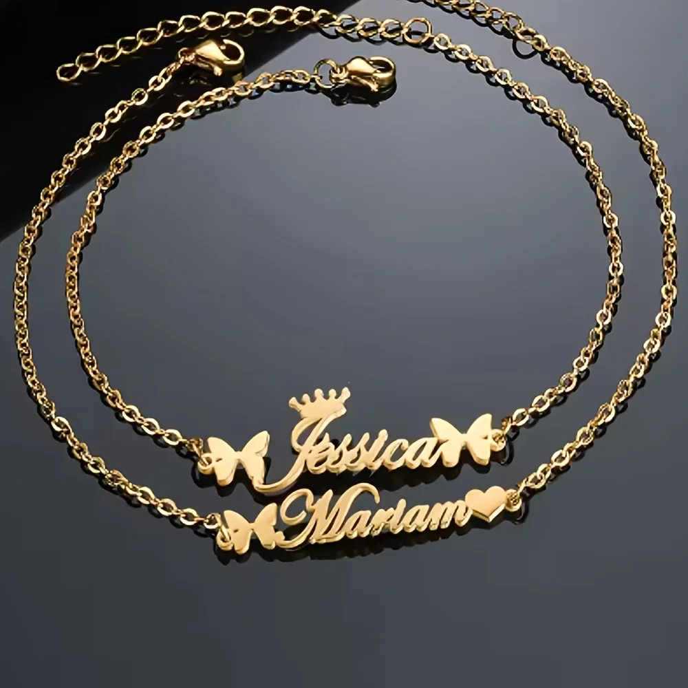 Custom Heart Butterfly Name Bracelets For Women Men Gold Color Stainless Steel Personalized Bracelet Femme Jewelry  Wedding Gift