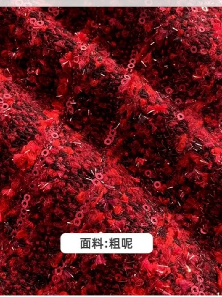 SMTHMA Gonna corta in lana di Capodanno stile piccolo profumato da donna con paillettes a trapezio sexy per ragazza piccante rossa