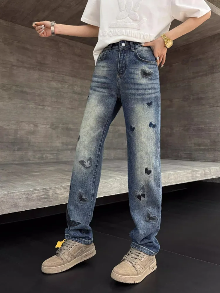 

Новые джинсы унисекс 2026 года с тяжелой вышивкой, прямые, свободные, класса люкс, длинные брюки, модные городские повседневные джинсы