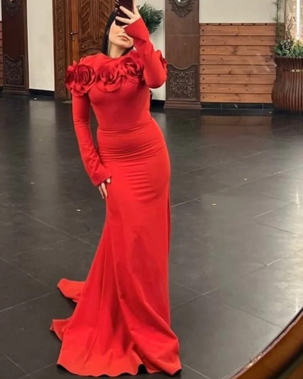 

Customized Modern Style Matching Jersey Handmade Flower Pleat Sheath Scoop Neck Long Dresses Bespoke Occasion Dresses Classic