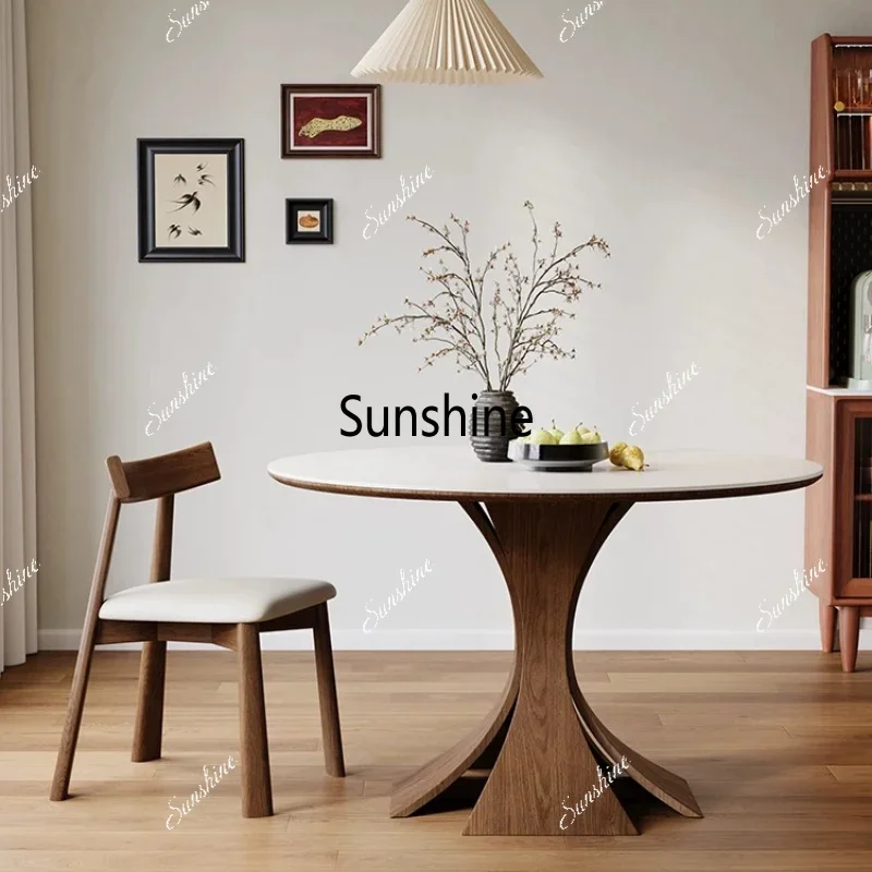 Modern simple retro rock slab dining table Chinese antique restaurant round dining tableTJ