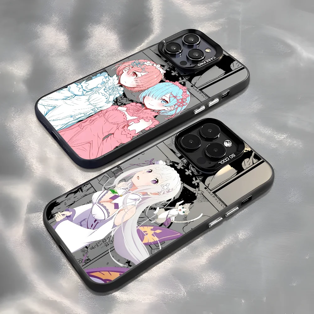 Japan Anime Re Z-zeroES Leuke Telefoon Case Voor IPhone 16 15 14 13 12 11 Pro Max Zwart Matte Veelkleurige Laser Metallic Aurora Funda