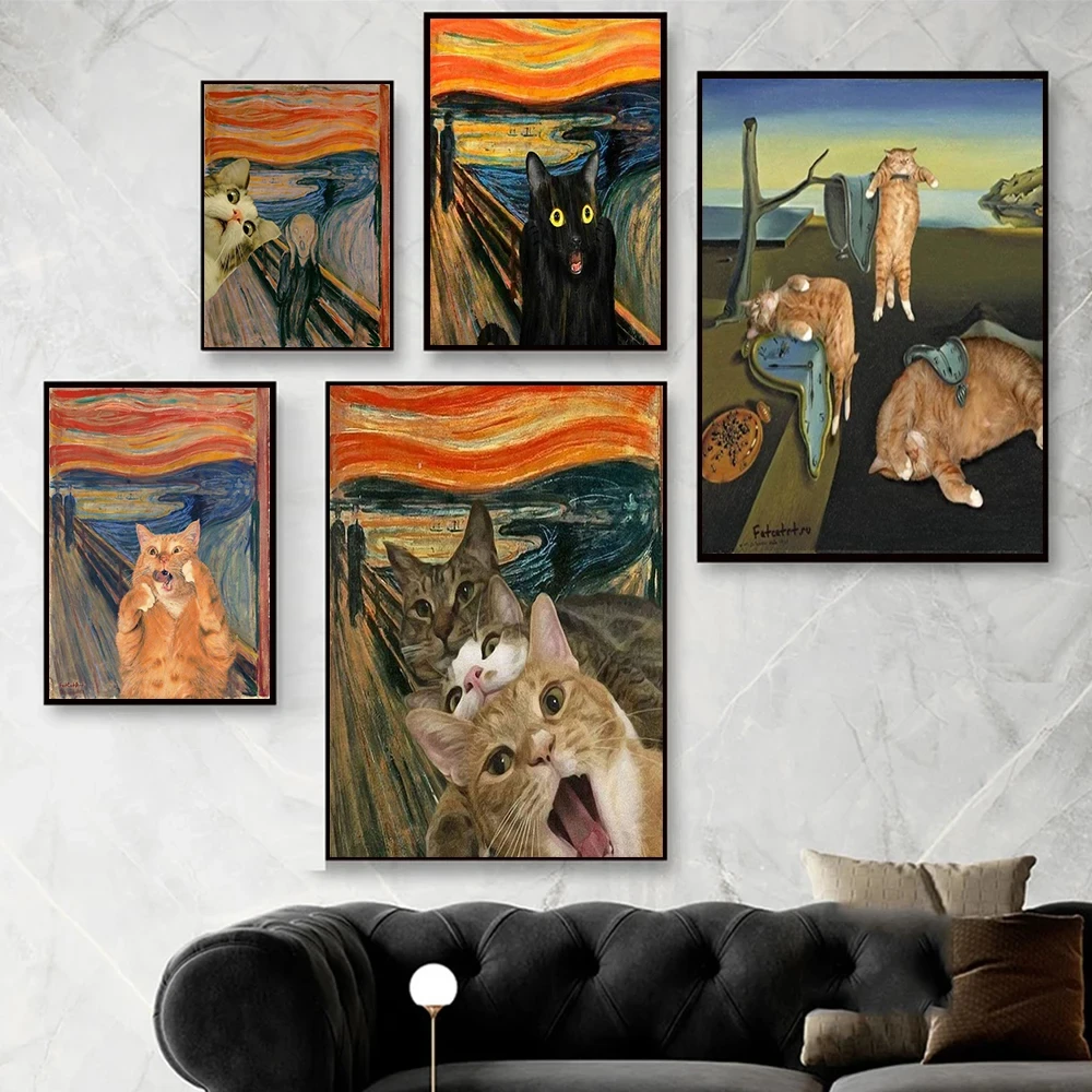 

Modern Abstract Orange Cat Black Cat Scream Poster Wall Art Painting Printmaking Living Room and Home Decoration Paintings Gifts