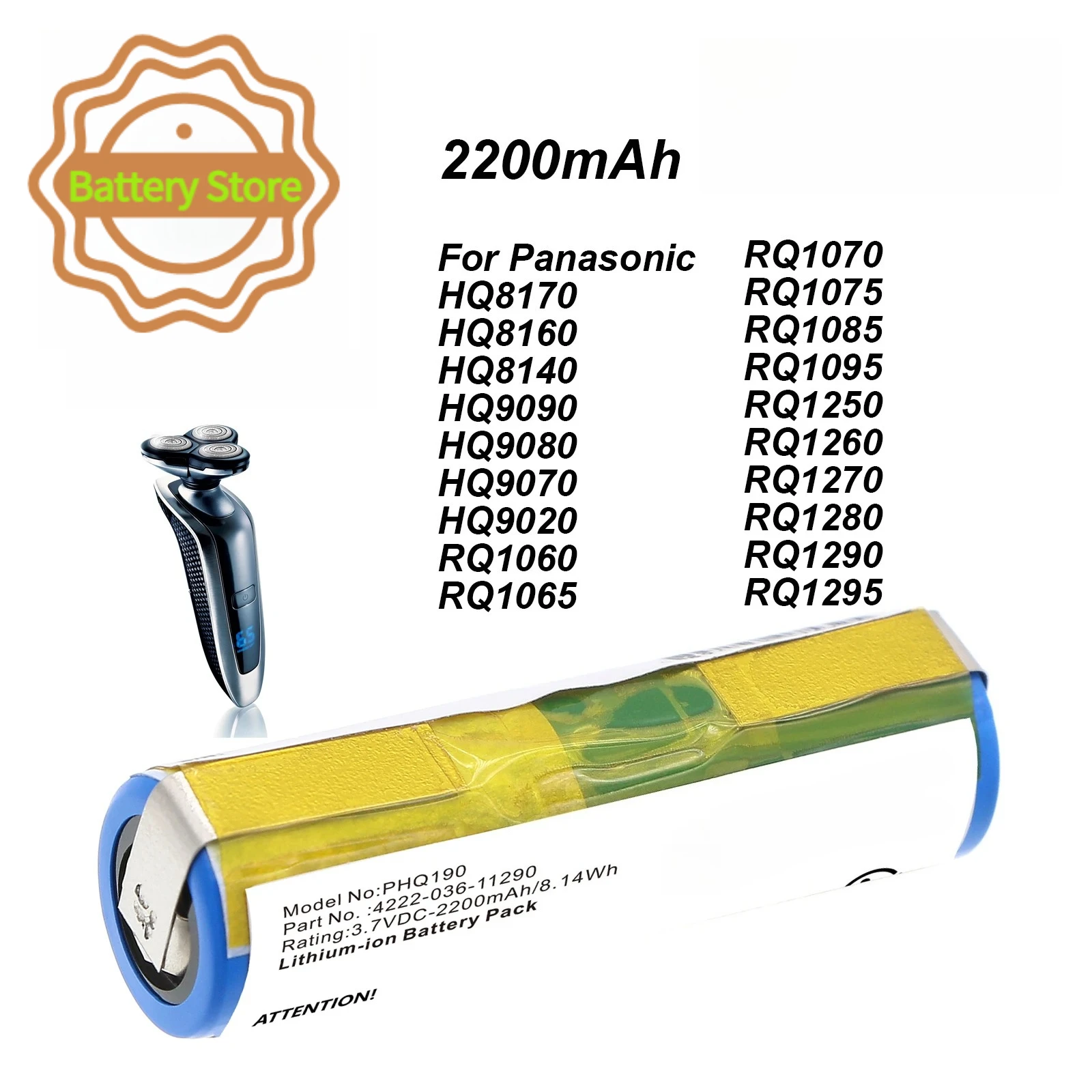 RQ12 Replacement Shaver Battery for Philips RQ1250 RQ1260 RQ1280 RQ1290 RQ1150X RQ1160X RQ1180X RQ1185 RQ1050 RQ1060