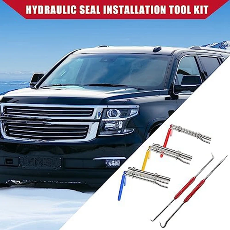 5PCS Hydraulic Cylinder Rod Seal Installation Tool Kit Hydraulic Cylinder Rebuild Repair Gland Seal Tool Metal