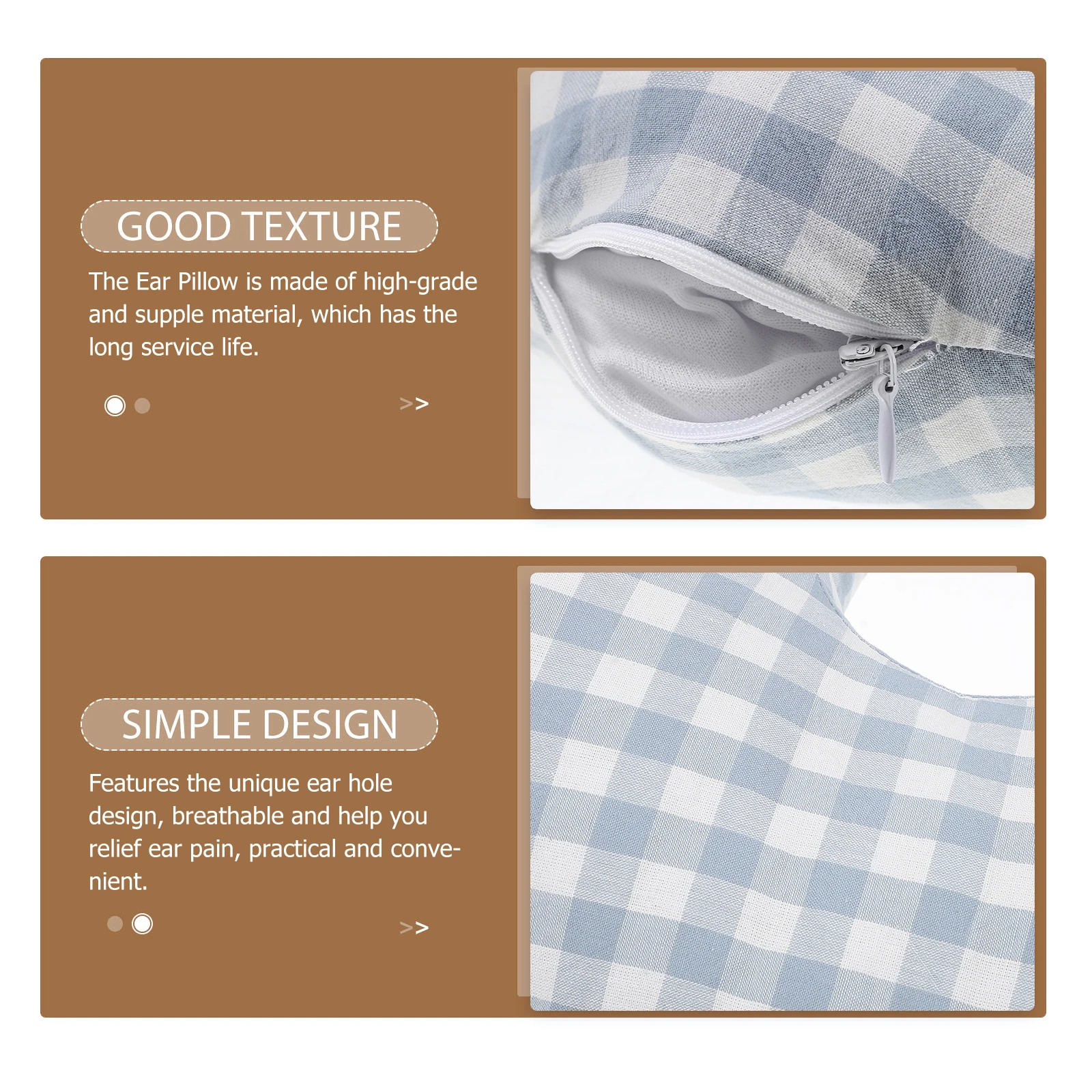 

Ear Pillow with Hole Blue Grid Comfortable Adult Fiber Travel Piercing Donut Ergonomic Relief Pain Cotton Neck