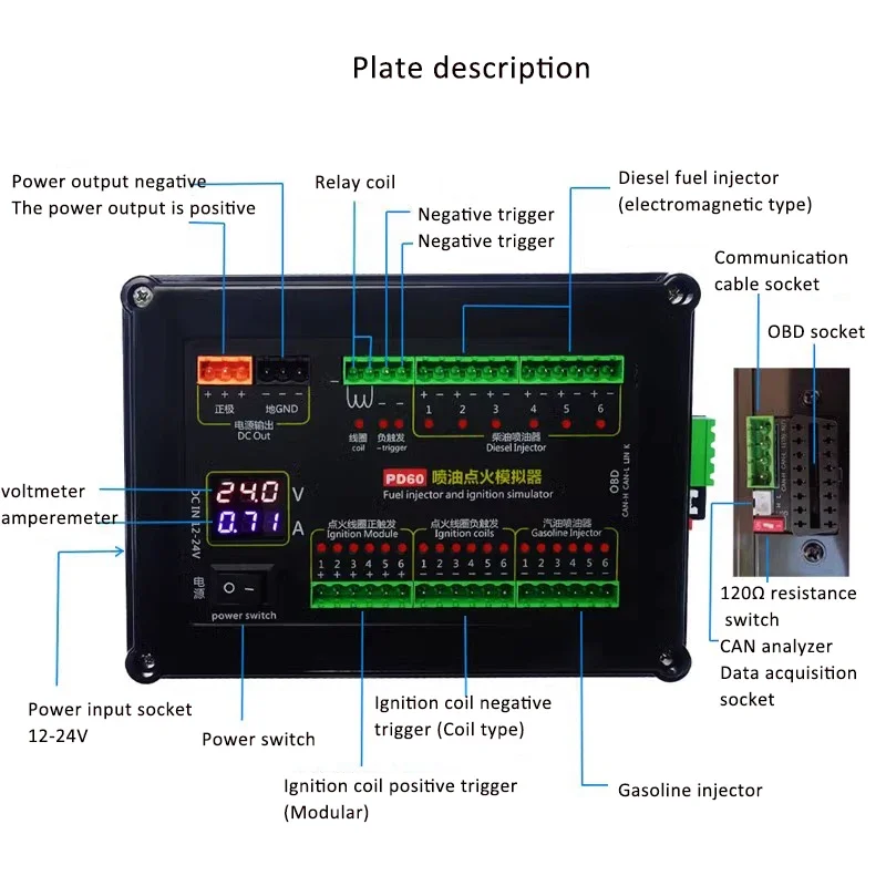 

PD60 Fuel Injection Ignition Simulator Car Computer Board ECU Maintenance Platform Test Equipment Gas and Diesel General