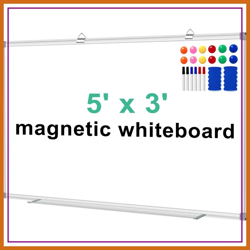 

Magnetic Whiteboard 5x3 ft, Dry Erase Board with Aluminum Frame, 6 Markers, 2 Erasers, 12 Magnets