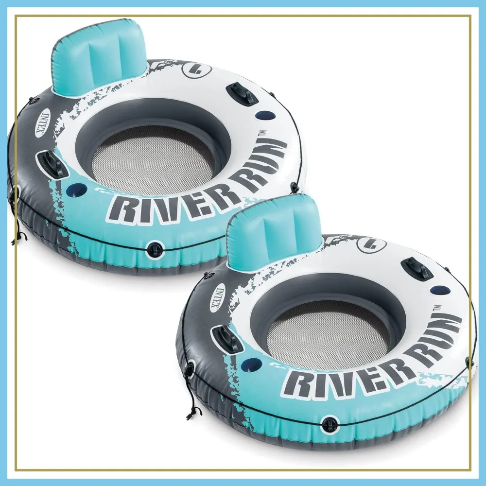 

2 Pack Inflatable Floating Lounge with Backrest, Cup Holders, Grab Handles & Rope, 220lb Capacity