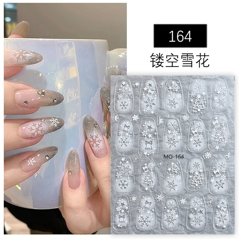 5D Relief White Hollow Snowflake Bow Christmas Nail Stickers Star Starlight Bell elementi natalizi suggerimenti adesivi per ornamenti per Manicure