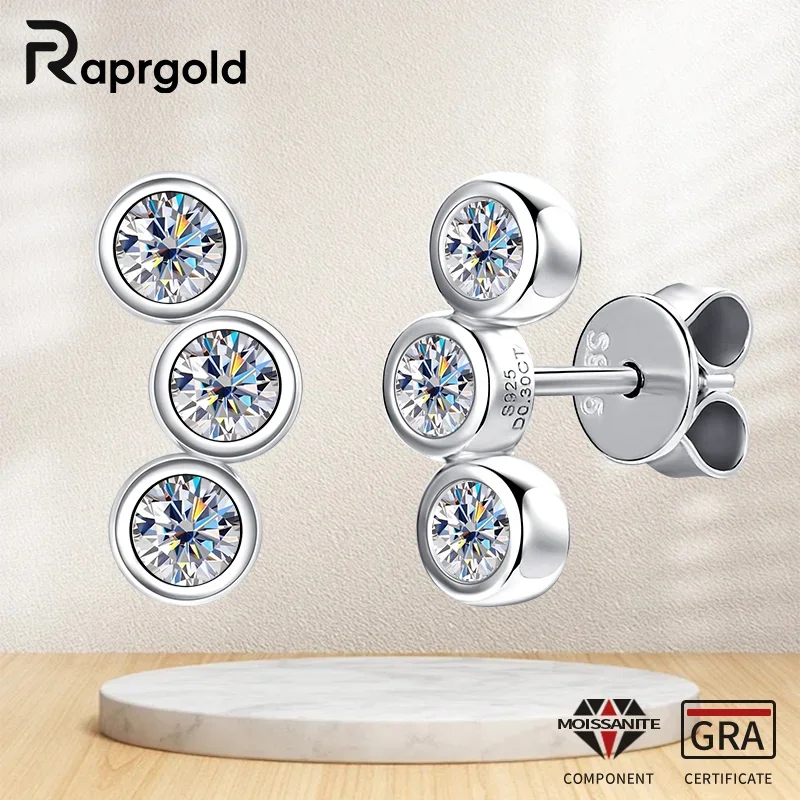 

RAPRGOLD GRA Certified D VVS1 Round Moissanite Curved Stud Earrings for Women 925 Sterling Silver Earring Jewelry Gift Pendiente