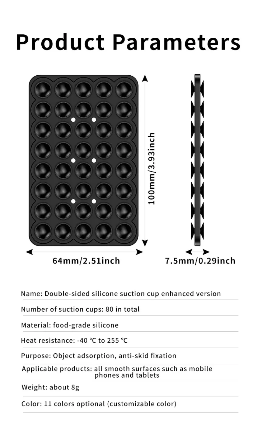 Ventosa portatile in silicone a doppio lato Supporto per telefono Dispositivo a ventosa Adesivo con supporto in gomma siliconica per il fissaggio