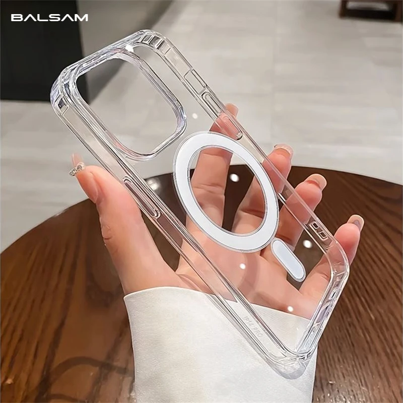 Original Clear For Magsafe Magnetic Wireless Charging Case For iPhone 15 14 13 12 Mini 11 Pro X XR XS Max 7 8 Plus Acrylic Cover