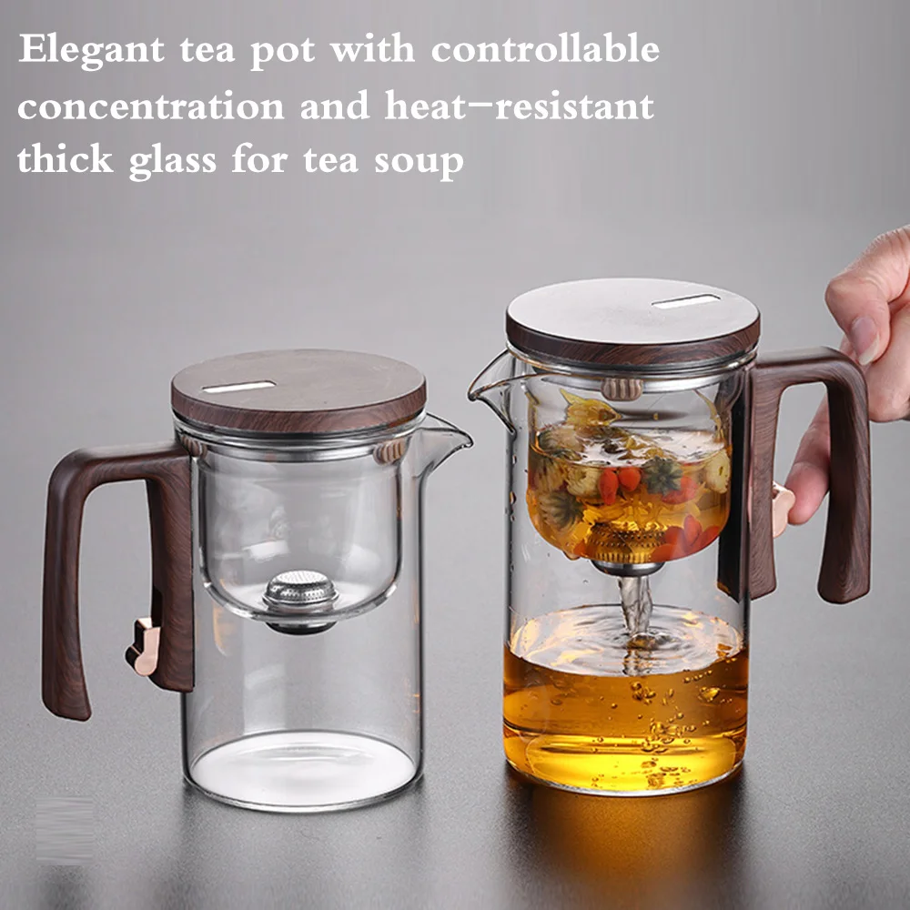 520ml/720ml Glass Tea Pot Kettle Infuser Teapot Water Separation Inner Magnet One Click Magnetic Switch Wood Handle Glass Kettle